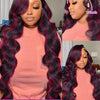 1b/99j Burgundy Highlight Body Wave 13x4 HD Lace Front Human Hair Wig Brazilian 30 32 Inch Colored 13x6 Lace Frontal Wigs 200%