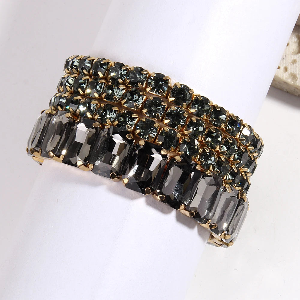 Fashion Bohemia Tennis Shiny Bracelet Jewelry 4 pcs Multicolor Crystal Glass Elastic Stack Bracelets Set