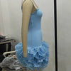 Znaiml Women Blue Stretchy Mini Dresses With Pearls Ruffles Trimmed Bottom Sexy Sheath Short Guest Birthday Party Wedding Gowns
