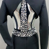 2024 New Arrival Black White Women Long Sleeve Sexy V-Neck Bodycon Bandage Set Shinning Crystal Nightclub Party Women's Set