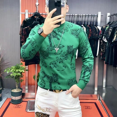 Men's T-shirt with Fashionable Personality Handsome and Versatile Trend Long Sleeved Men's Base Shirt Thick Style