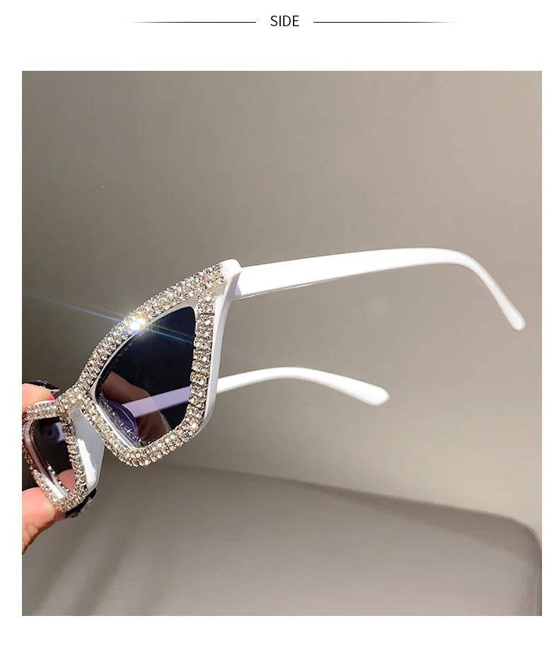 Fashion CAT EYE Rhinestone Bling Sunglasses Women Vintage Brand Luxury Small Frame Ladies Gradient Sun Glasses Oculos UV400
