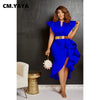 CM.YAYA Women Flare Short Sleeve High Side Split Ruffles Bodycon Midi Dress 2023 Autumn Vestidos Sexy Party Birthday Dresses