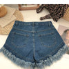 ITOOLIN Women Vintage Tassels Denim Shorts Button Loose High Waist A-line Jean Shorts Casual Women Office Trousers Streetwear