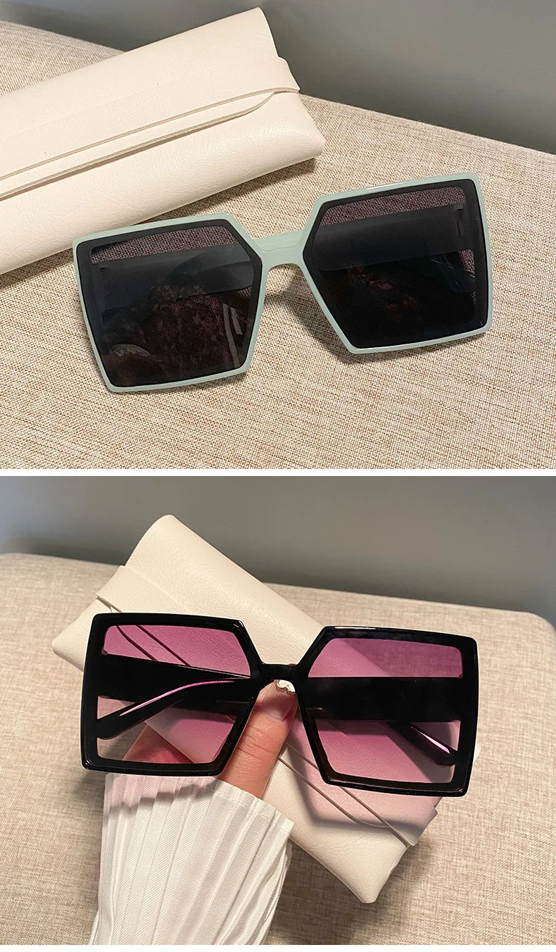 New Vintage Large Frame Sunglasses Women's Brand Designer Square Sun Glasses Women Travel Fashion Eyewear UV400 Gafas De Sol