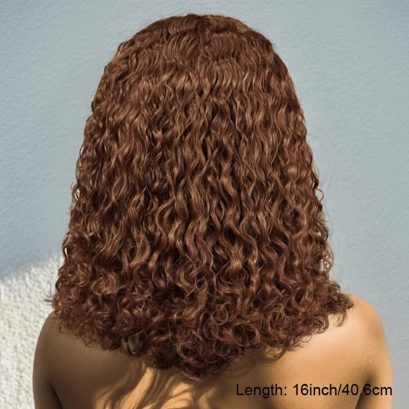Brown Curly Lace Front Human Hair Wigs 200 Density 13x4 Full Frontal Brown Colored Deep Water Wave Wigs HD Lace Wigs