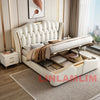 MINGDIBAO Luxury Modern Upholstered Bed Frame with Gold Accents, Genuine Leather Designer Bed, Queen/King Size Bedroom Furniture