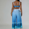 Sexy Nightclub Outfits for Women 2 Piece Set Birthday Vacation Bra Crop Top and Print Wide Leg Pants Matching Sets Beach Wear