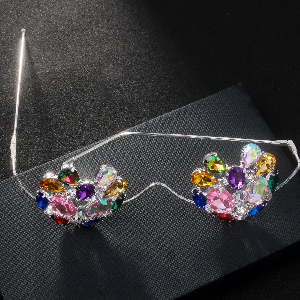Colorful Crystal Heart Eyeglasses Frames No Lenses Face Accessories Fashion Design Rhinestone Sunglasses Glasses Party for Women