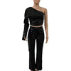 Wmstar Two Piece Set Women Single Long Sleeve Outfit Sexy Bodycon PU Patchwork Top Pants Set Matching Wholesale Dropshpping 2024