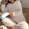 Soft Coral Velvet Jacquard Warm Pajama Set for Women Cozy Loungewear Outerwear for Winter Christmas Back to School Gift ﻿