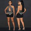HLJ Gold Woman Evening Party Outfits Rhinestone Crystal Luxury Jumpsuits Women Corset Patchwork Bodycon Rompers Elegant Sexy