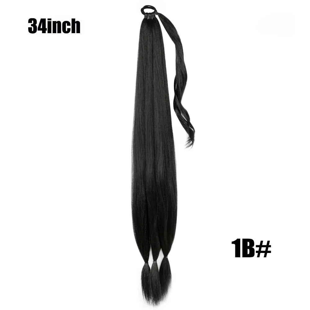 Ponytail Extensions Synthetic Boxing Braids Wrap Around Chignon Tail With Rubber Band Hair Ring 26 Inch Brown Ombre Braid DIY