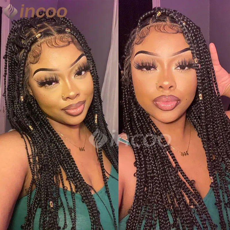 36 Inches Synthetic Lace Braided Wigs Butterfly Braids Lace Wig For Black Women Braid Wigs On Sale Clearance Box Braids Lace Wig