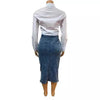 Denim Skirt Suit Women 2 Piece Sets Shirt Patchwork Turn Down Collar Belt Pockets Overshirt Straight Skirts Distressed Outfits