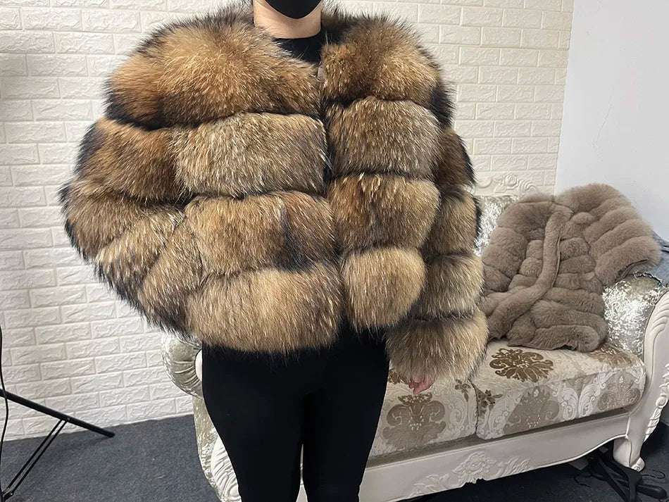 2025 MAOMAOKONG Natural Real Fox Fur Coat Women Winter Long Sleeve Luxury Raccoon Fur Jackets Thick Top Female Furry Coat Vest