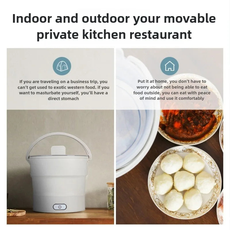 Foldable Electric Cooker 220V Mini Multifunction Hot Pot Food Steamer Cooking Machine for Dormitory Noodle Cooker for Travel