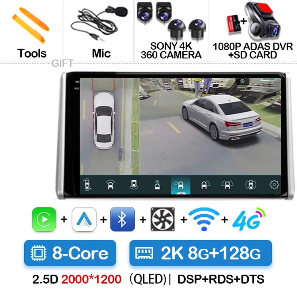 Android 14 Car Radio For Toyota RAV4 5 XA50 2018 - 2023 Multimedia Video Player Navigation GPS 2Din Carplay Auto 4G WIFI QLED BT