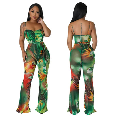 Floral Printed Jumpsuits Summer Outfits for Women 2024 Clubwear Spaghetti Strap Skinny One Pieces Romper Summer Beach Wear