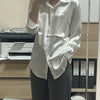 Elegant Satin Loose Women Shirt Spring Turn-down Collar Ladies Blouse Autumn Vintage Casual Button Silk Tops
