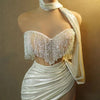 Stock 2024 Sparkly Rhinestones Chain Tassel Strapless Luxury Mini Dress Women Celebrate Party NightClub Performance Stage Outfit