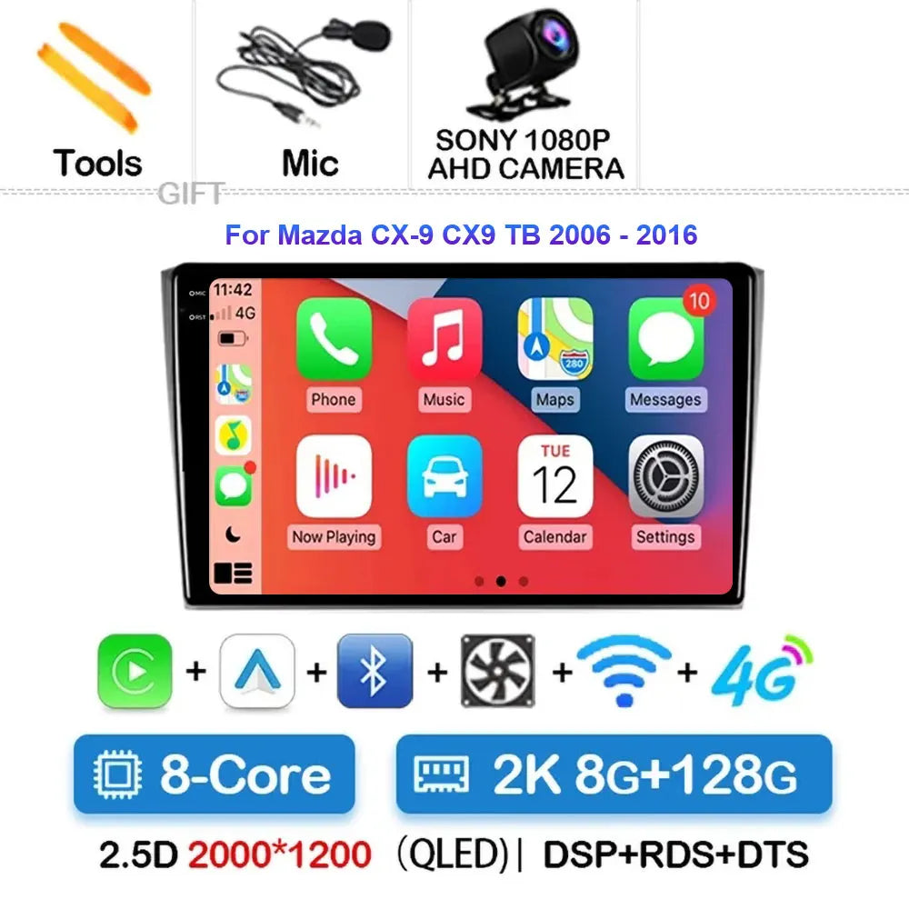 Android 14 Carplay Auto For Mazda CX9 CX-9 TB 2006 2007 2008 2009 2010 2016 Car Radio Multimedia Player Video Stereo WIFI+4G DSP