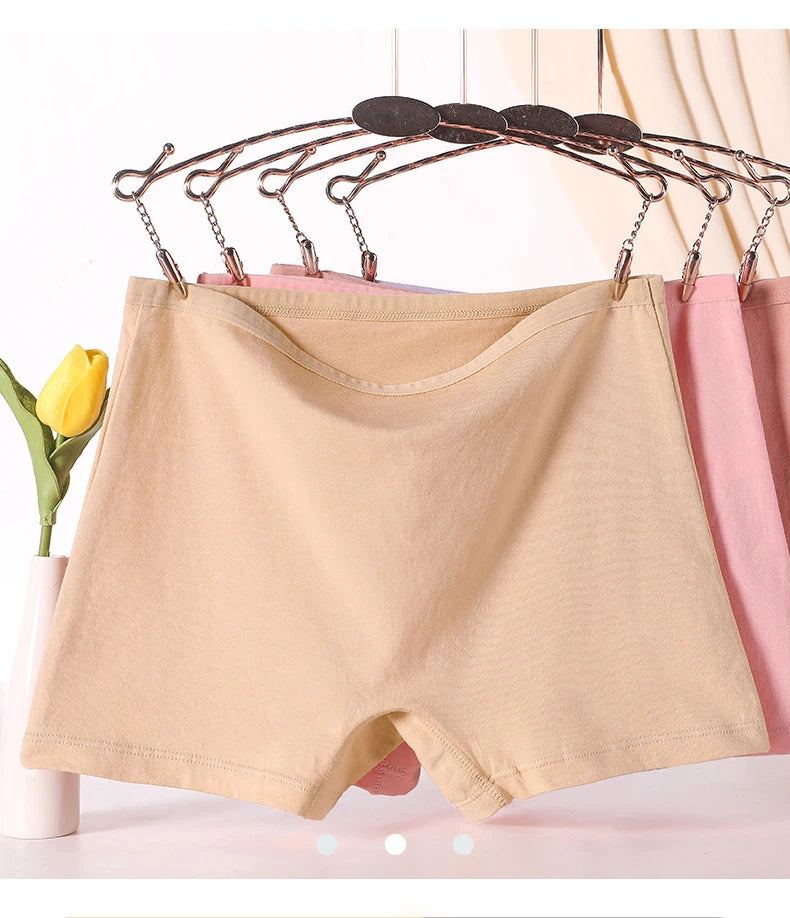 3pcs Cotton Women Panties Lady Plus Size Boxer Underwear High Waist Briefs Solid Color Female Shorts Safety Panty