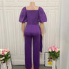 Elegant Jumpsuits for Women Luxury Square Neck Lantern Sleeve Big Swing Straight Female Birthday Party Dinner Outfits Overalls
