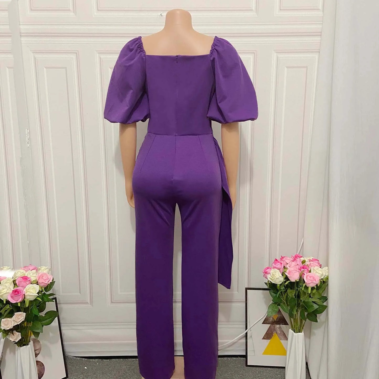 Elegant Jumpsuits for Women Luxury Square Neck Lantern Sleeve Big Swing Straight Female Birthday Party Dinner Outfits Overalls