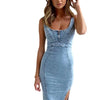Summer New U Neck Halter Denim For Women's Dresses Fashion Slim Fit Wrap Hip Retro Female Party Sexy Split Denim Dresses