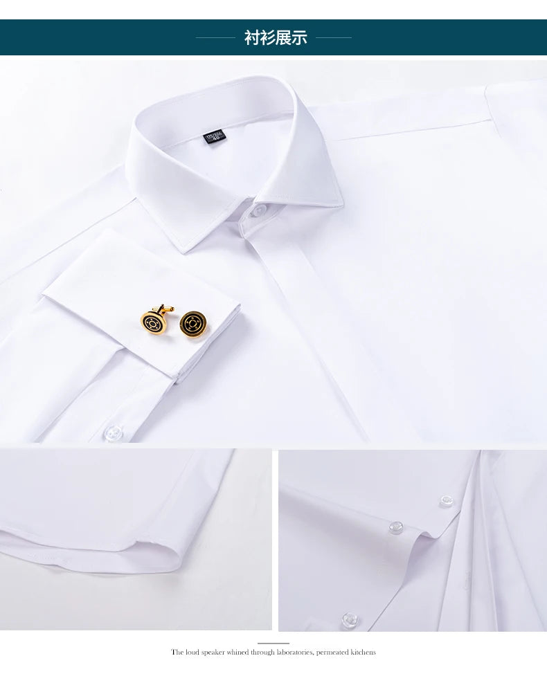 Men's French cufflink shirt with long sleeves slim fit concealed buttons solid color high end wedding dress formal men's