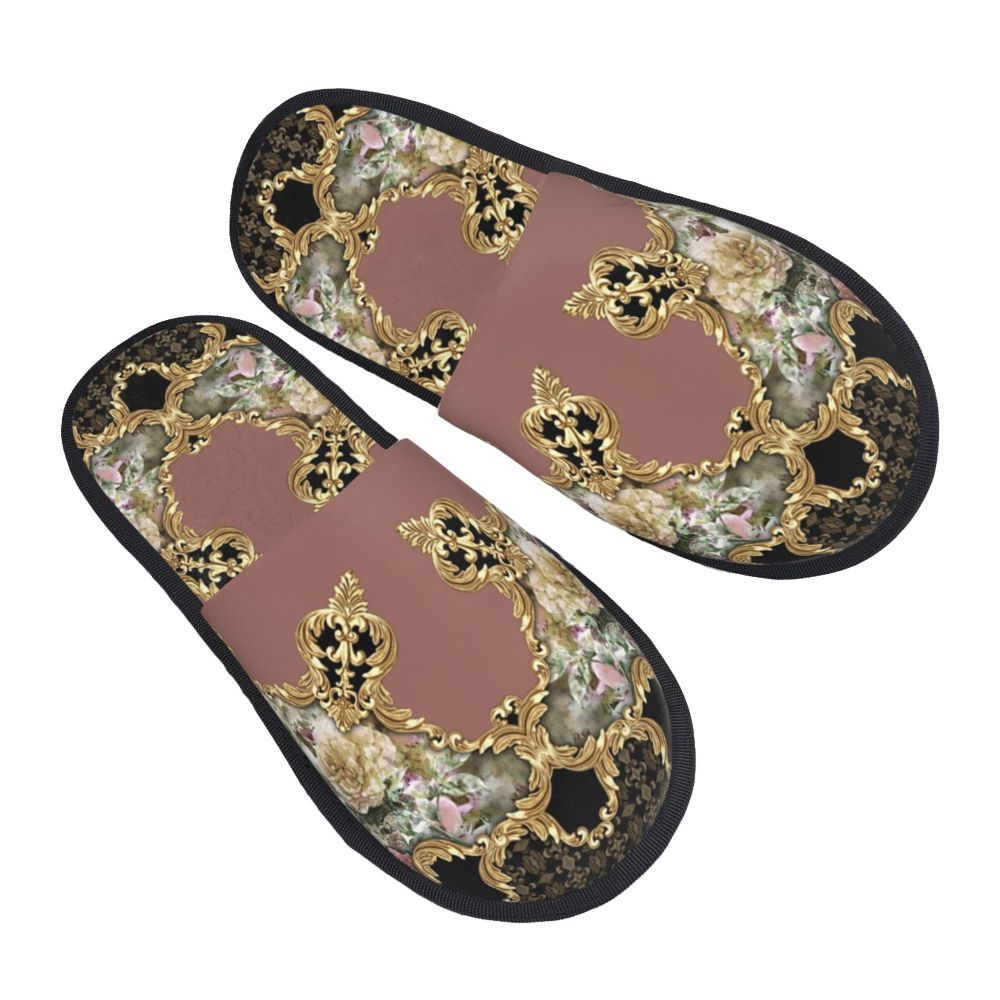 Custom Queen Of Absolutely Everything Gold Baroque Soft Memory Foam House Slippers Women Comfy Warm Anti-skid Sole Slipper