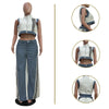2 Pieces Women's Sets 2025 Spring Summer Denim Sleeveless Suit Tops And Wide Leg Pants Suits Two Piece Set Tracksuit Outfit