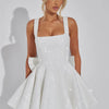 Mozision Sequins Bow Backless Sexy Mini Dress For Women Robe Fashion Square Collar Sleeveless High Waist A-line Club Dress