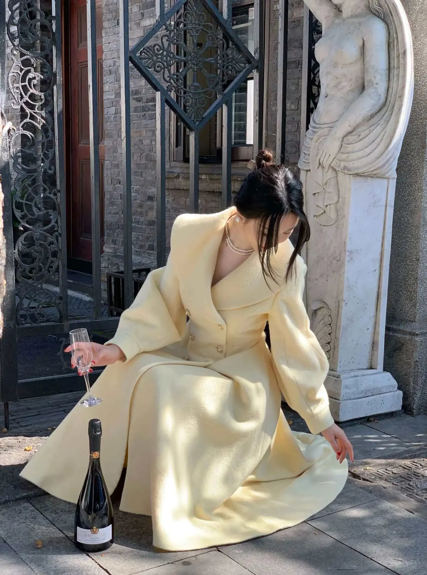 Plus Size 2024 Autumn/Winter New Style French Vintage Tweed Large Lapel Woolen Overcoat Long Sleeve Double Row Button Overcoat