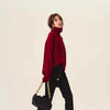Turtleneck 100% cashmere sweater women loose thickening age reduction niche vintage red crewneck sweater women long sleeves