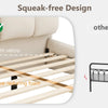 King Size Platform Bed with Overstuffed Padded Headboard,Faux Leather Upholstered Solid Wood Frame Cloud Bed, Squeak-Free,Beige
