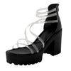 Women'S Fashionable Sandals Heels Asymmetric Transparent Strap Design Thick Heels Zipper Waterproof Platform High Heels Sandals