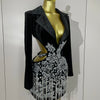 Stock Luxury Diamonds Tassel Sexy Hollow Out Black Mini Dress Woman Evening Celebrate Birthday Party Stage PhotoShoot Costume