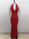 Sexy Halter Deep V Neck Sequins Maxi Dress Women Green Sleeveless Backless Sequined Slim Long Dresses Celebrity Party Gowns