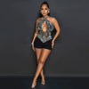 HLJ Gold Woman Evening Party Outfits Rhinestone Crystal Luxury Jumpsuits Women Corset Patchwork Bodycon Rompers Elegant Sexy