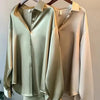 Elegant Satin Loose Women Shirt Spring Turn-down Collar Ladies Blouse Autumn Vintage Casual Button Silk Tops