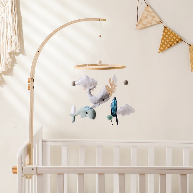 Baby Crib Mobile Bed Bell Rattle Toys Wooden Crochet Stars Pendant Bed Bell Toys Newborn Comfort Crib Bracket Hanging Toys Gifts