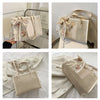 Trendy Lightweight Casual Bow Decor Straw Bag Hollow Out Knitted Flower Tote Bag Large Capacity Shoulder Bag For Teen Girl Women