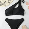 Bikini 2025 New Swimsuit Women Swimwear Solid Black One Shoulder Bikinis Set Bathing Suit Female Two Pieces Beach Wear Biquini