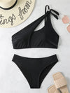 Bikini 2025 New Swimsuit Women Swimwear Solid Black One Shoulder Bikinis Set Bathing Suit Female Two Pieces Beach Wear Biquini