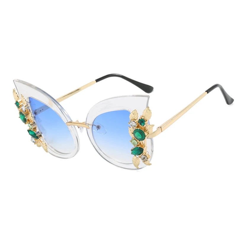 Luxury Diamond Cat Eye Sunglasses Women Fashion Oversized Butterfly Sun Glasses Female Steampunk Goggles Eyewear Shades Oculos