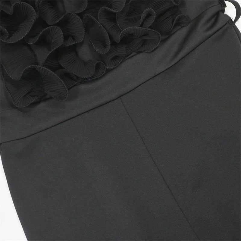 New 2025 Summer Women V Neck Sleeveless Elegant Straight Jumpsuits Edible Tree Fungus Sexy Birthday Party Jumpsuit Rompers Black