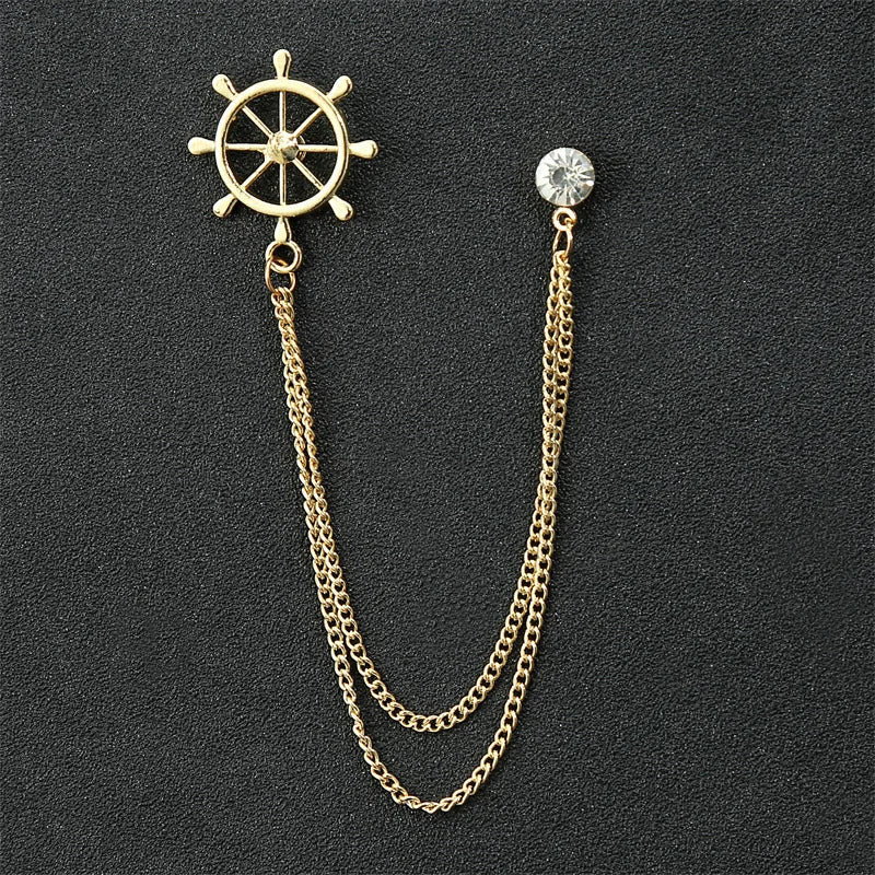 Fashion Gentleman Tassel Brooch For Men Suit Shirt Collar Triangle Wings Chain Lapel Pin Metal Retro Wedding Accessories