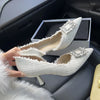 White Design Rhinestones Women Pumps Spring Fashion Pointed Toe Female Shallow High Heel Elegant Women's Work Dress Shoes